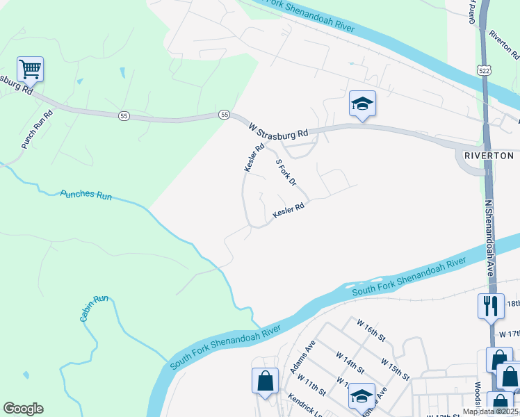 map of restaurants, bars, coffee shops, grocery stores, and more near 1175 Brook Court in Front Royal