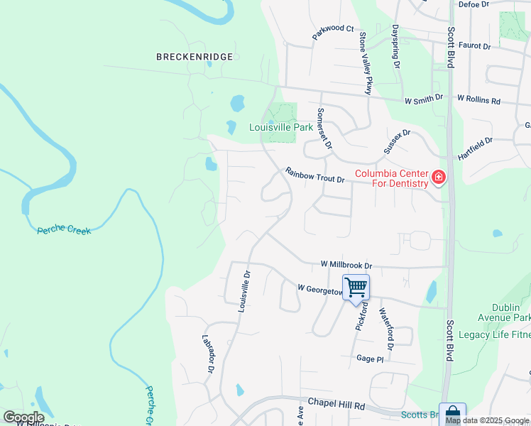 map of restaurants, bars, coffee shops, grocery stores, and more near 1100 Rainbow Trout Drive in Columbia