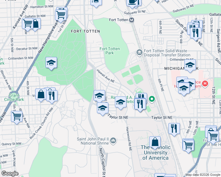 map of restaurants, bars, coffee shops, grocery stores, and more near 101 Independence Avenue Southeast in Washington