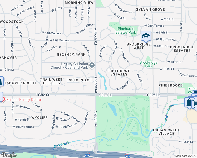 map of restaurants, bars, coffee shops, grocery stores, and more near 8660 West 102nd Terrace in Overland Park