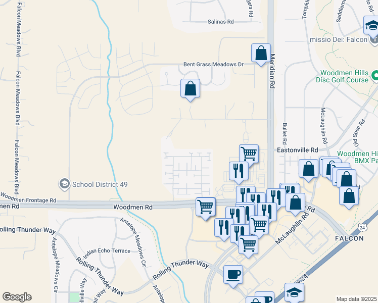 map of restaurants, bars, coffee shops, grocery stores, and more near 11514 Moonrock Heights in Peyton