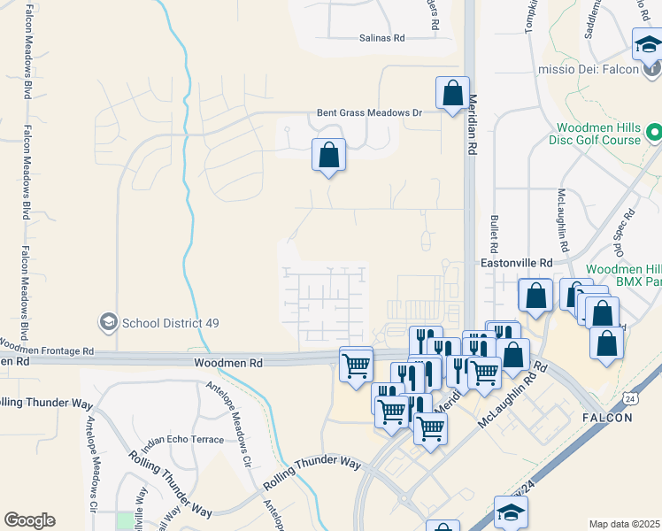 map of restaurants, bars, coffee shops, grocery stores, and more near 11514 Moonrock Heights in Peyton