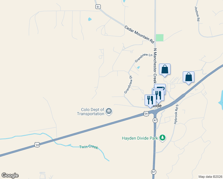 map of restaurants, bars, coffee shops, grocery stores, and more near 639 Grandview Drive in Divide