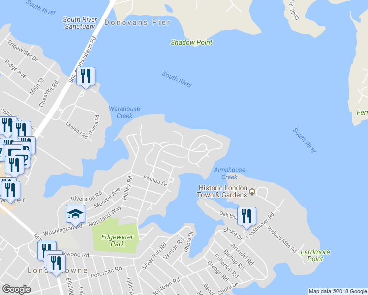 map of restaurants, bars, coffee shops, grocery stores, and more near 103 South River Landing Road in Edgewater