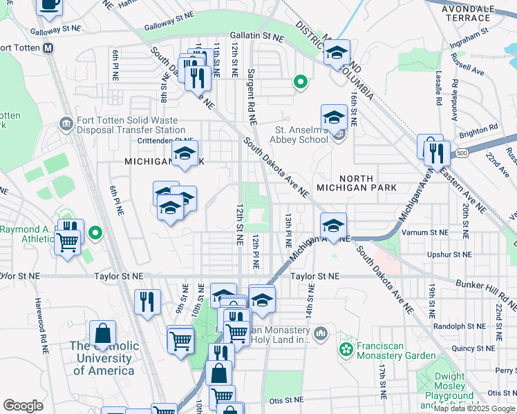 map of restaurants, bars, coffee shops, grocery stores, and more near 1223 Wynton Place Northeast in Washington