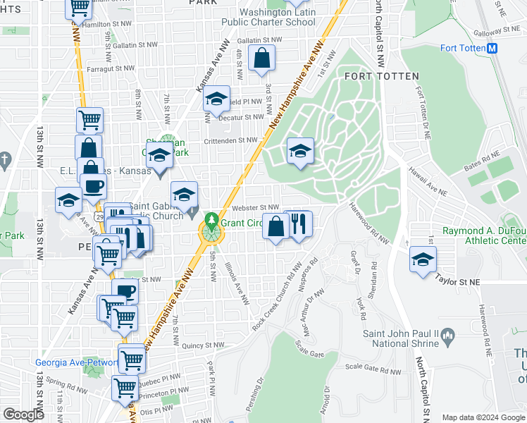 map of restaurants, bars, coffee shops, grocery stores, and more near 308 Webster Street Northwest in Washington