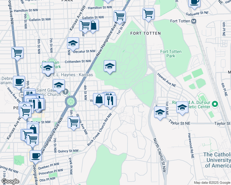 map of restaurants, bars, coffee shops, grocery stores, and more near 126 Webster Street Northwest in Washington