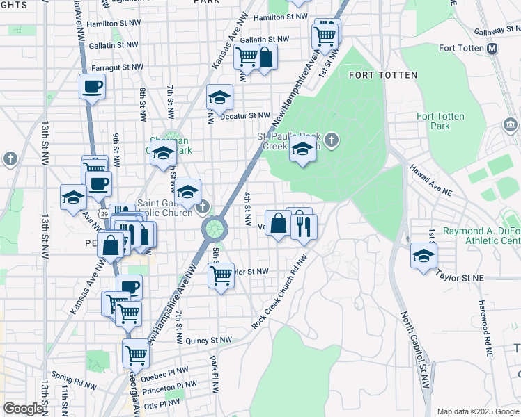 map of restaurants, bars, coffee shops, grocery stores, and more near 318 Webster Street Northwest in Washington