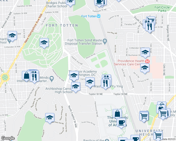 map of restaurants, bars, coffee shops, grocery stores, and more near 101 Independence Avenue Southeast in Washington