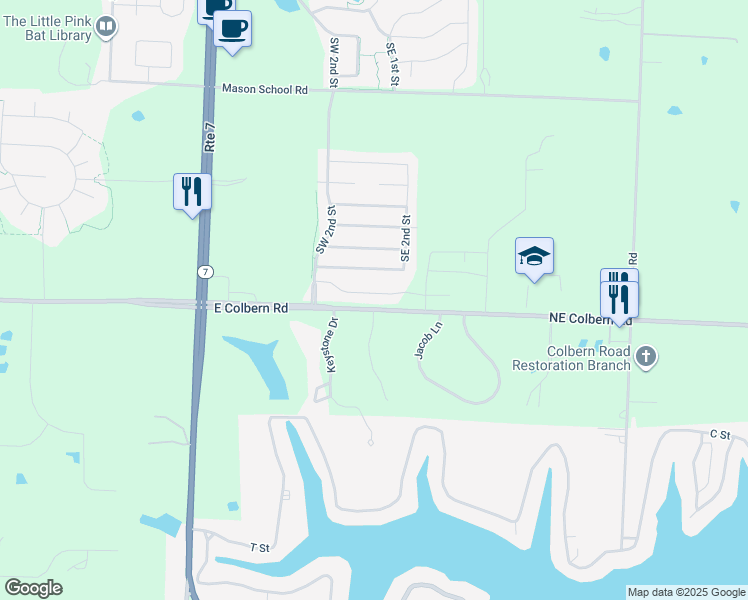 map of restaurants, bars, coffee shops, grocery stores, and more near 27000 East Colbern Road in Lee's Summit