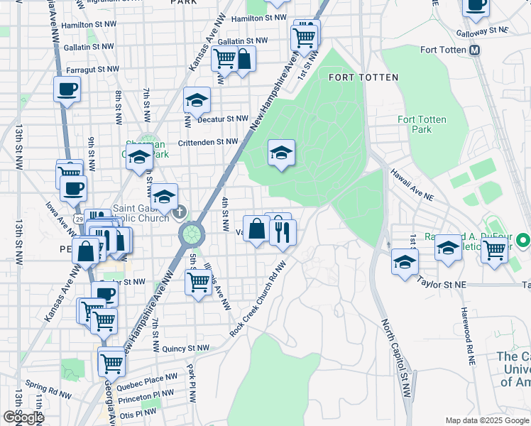 map of restaurants, bars, coffee shops, grocery stores, and more near 208 Webster Street Northwest in Washington