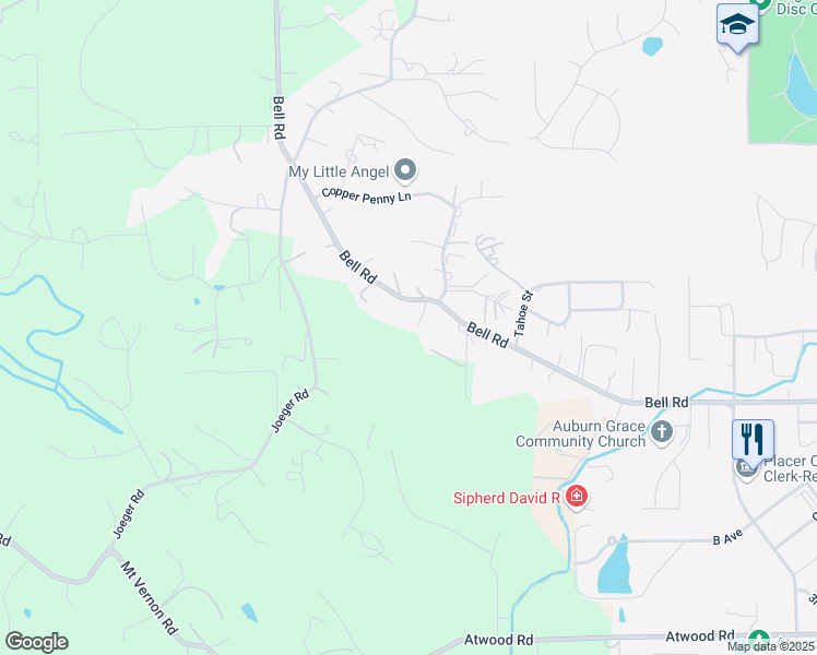 map of restaurants, bars, coffee shops, grocery stores, and more near 3725 Bell Rd in Auburn