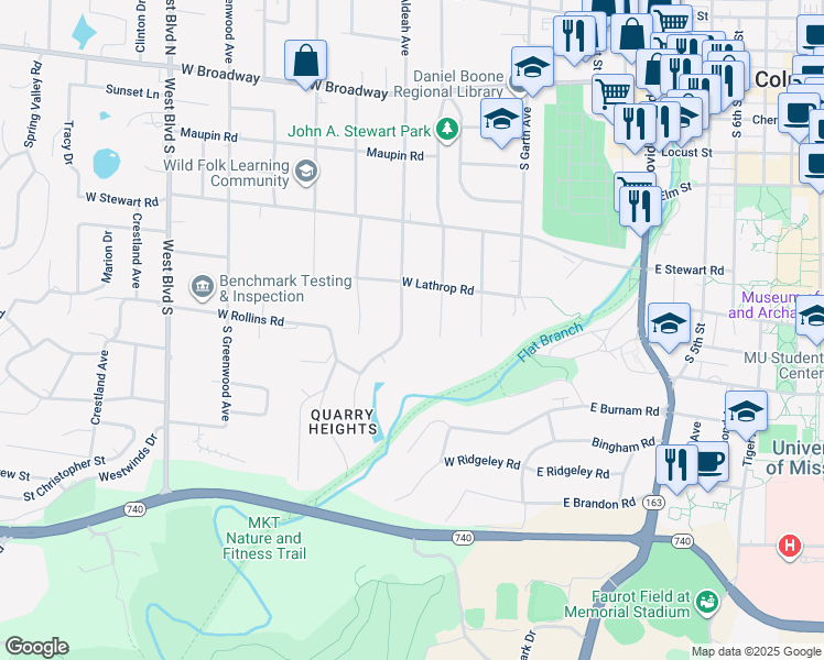map of restaurants, bars, coffee shops, grocery stores, and more near 708 Edgewood Avenue in Columbia