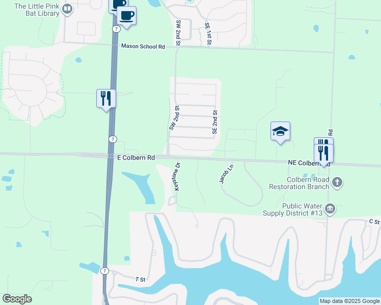 map of restaurants, bars, coffee shops, grocery stores, and more near 114 Southwest Little Garden Lane in Blue Springs