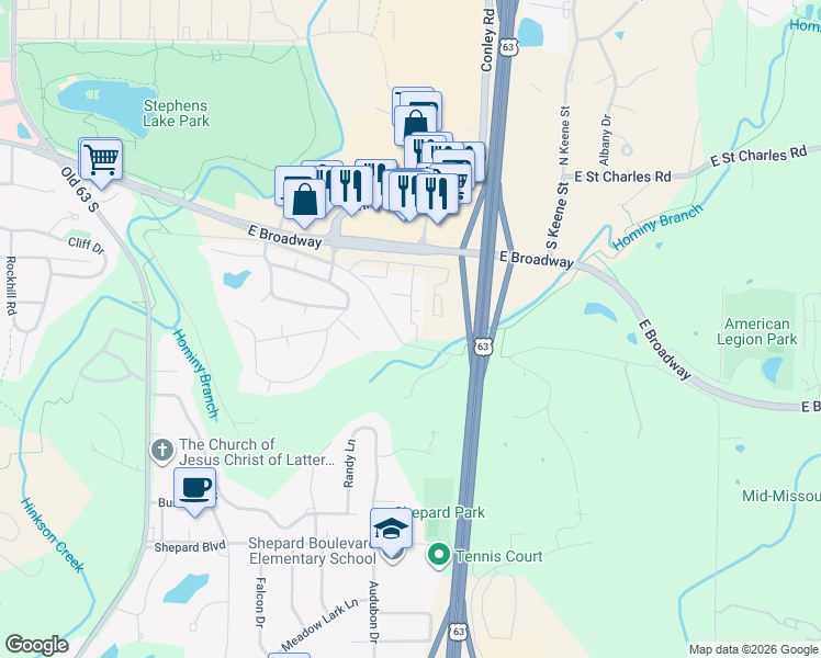 map of restaurants, bars, coffee shops, grocery stores, and more near 509 Columbia Drive in Columbia
