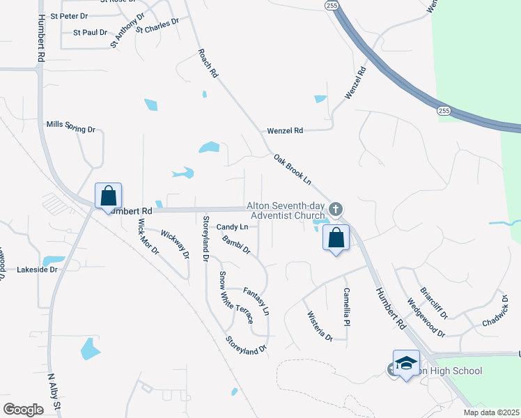 map of restaurants, bars, coffee shops, grocery stores, and more near 5000 Bedford Drive in Alton