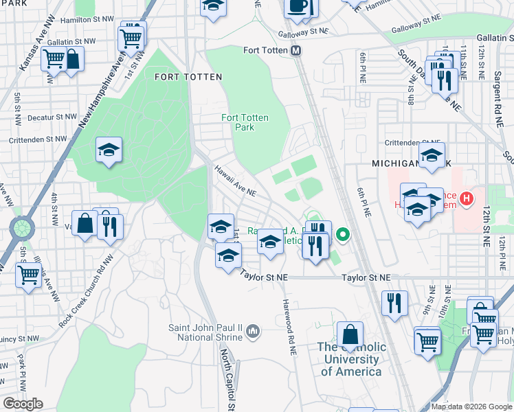 map of restaurants, bars, coffee shops, grocery stores, and more near 101 Independence Avenue Southeast in Washington