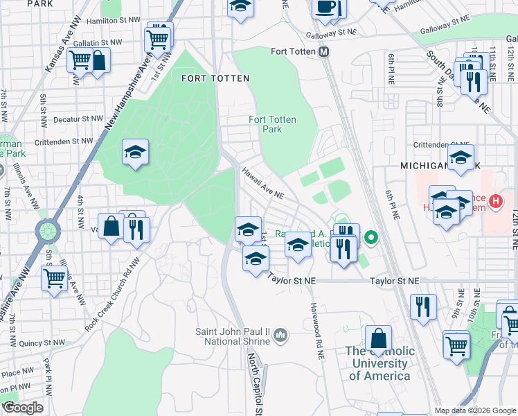 map of restaurants, bars, coffee shops, grocery stores, and more near 99 Webster Street Northeast in Washington