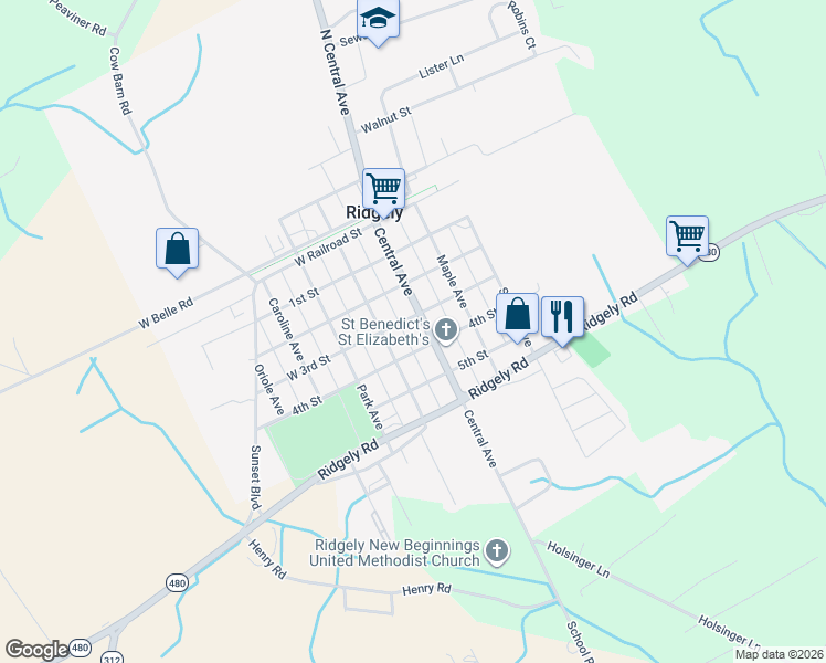 map of restaurants, bars, coffee shops, grocery stores, and more near 5b 3rd Street in Ridgely
