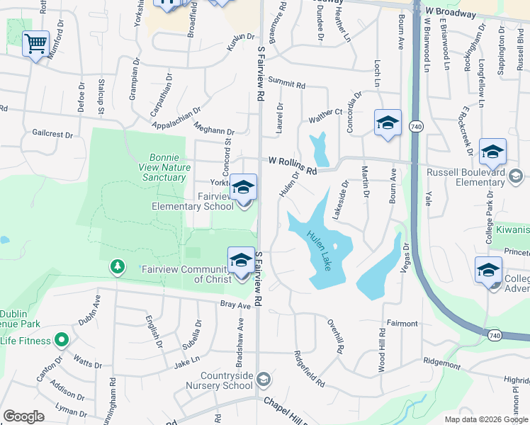 map of restaurants, bars, coffee shops, grocery stores, and more near 904 South Fairview Road in Columbia
