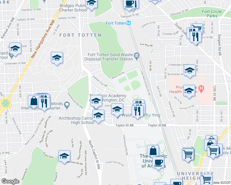 map of restaurants, bars, coffee shops, grocery stores, and more near 101 Independence Avenue Southeast in Washington