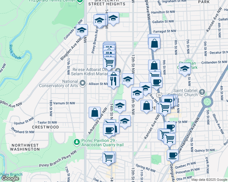 map of restaurants, bars, coffee shops, grocery stores, and more near 101 Independence Avenue Southeast in Washington