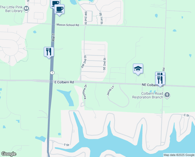 map of restaurants, bars, coffee shops, grocery stores, and more near 27000 East Colbern Road in Lee's Summit