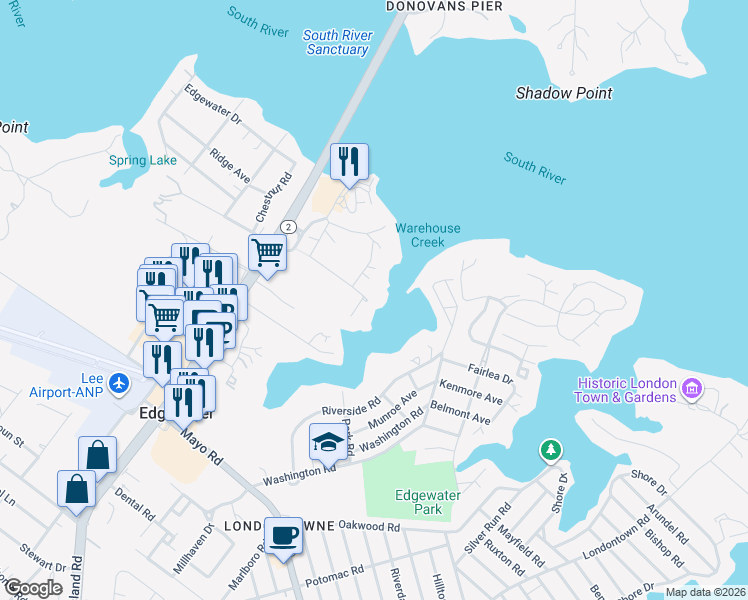 map of restaurants, bars, coffee shops, grocery stores, and more near 41 Slama Road in Edgewater