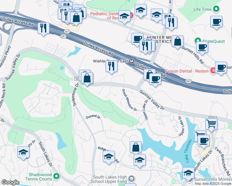 map of restaurants, bars, coffee shops, grocery stores, and more near 2037 Wethersfield Court in Reston