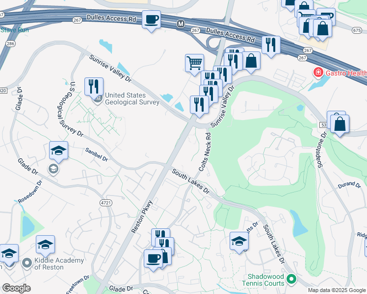map of restaurants, bars, coffee shops, grocery stores, and more near 2066 Royal Fern Court in Reston