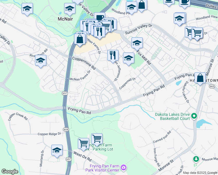 map of restaurants, bars, coffee shops, grocery stores, and more near 2500 William Taft Court in Herndon