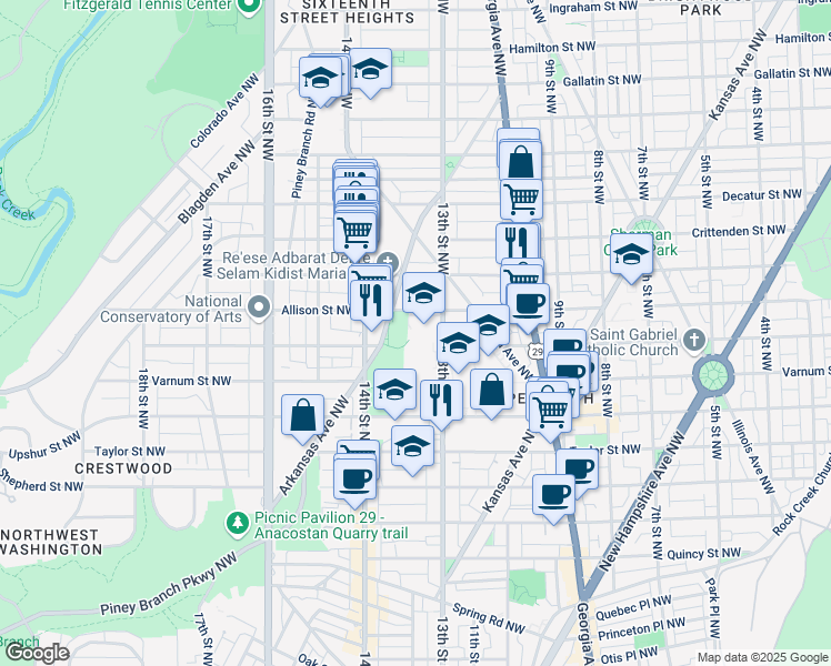 map of restaurants, bars, coffee shops, grocery stores, and more near 1300 Allison Street Northwest in Washington