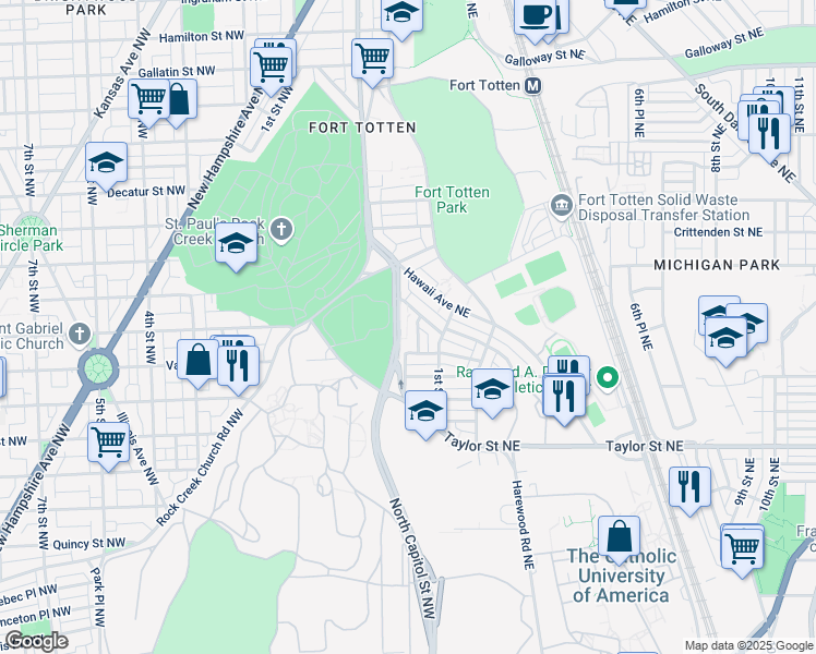 map of restaurants, bars, coffee shops, grocery stores, and more near 101 Independence Avenue Southeast in Washington