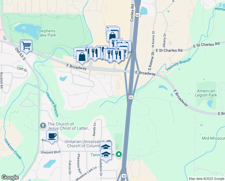 map of restaurants, bars, coffee shops, grocery stores, and more near 509 Columbia Drive in Columbia