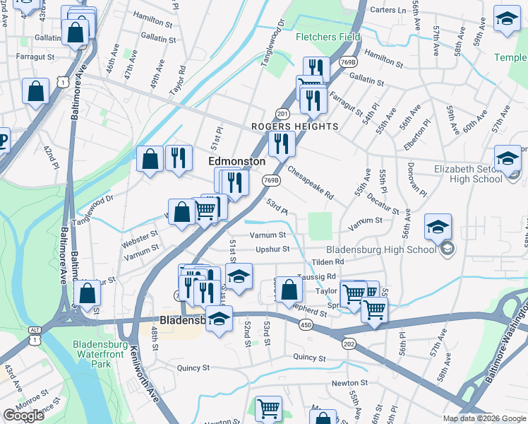 map of restaurants, bars, coffee shops, grocery stores, and more near 101 Independence Avenue Southeast in Washington