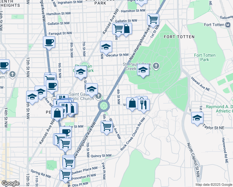 map of restaurants, bars, coffee shops, grocery stores, and more near 401 Webster Street Northwest in Washington