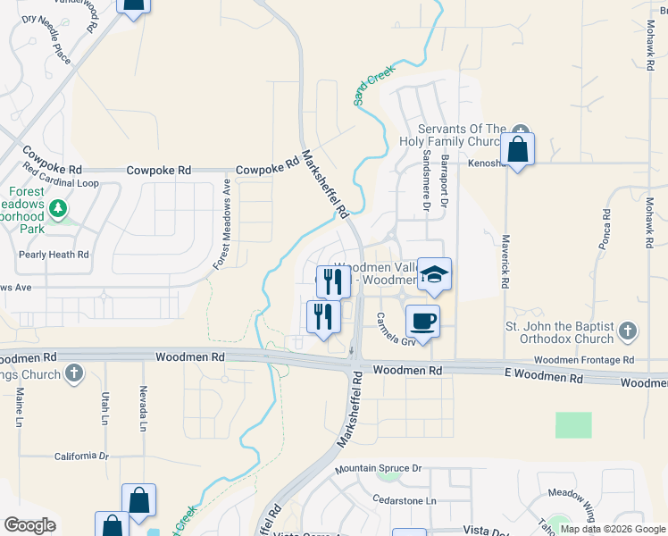 map of restaurants, bars, coffee shops, grocery stores, and more near 7749 Frigid Air Pt in Colorado Springs