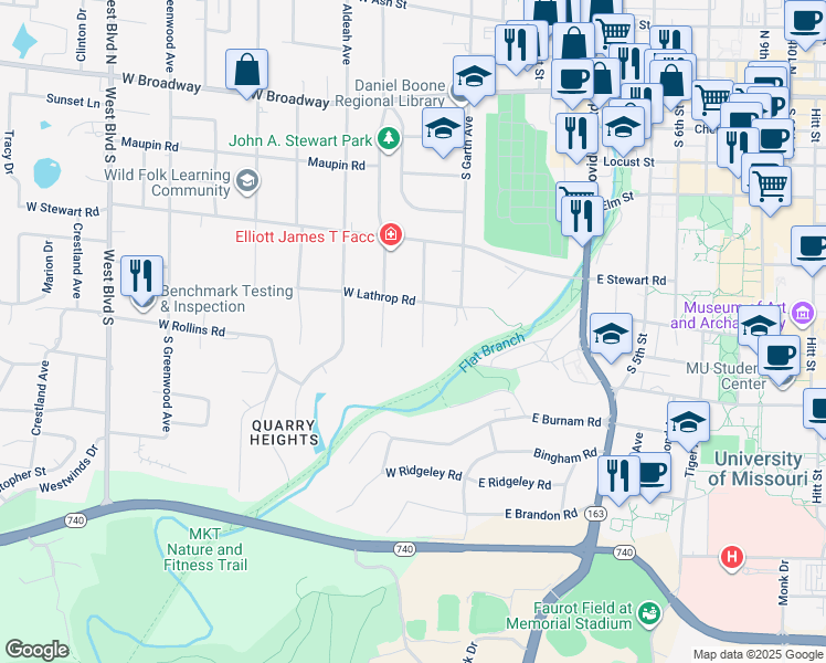 map of restaurants, bars, coffee shops, grocery stores, and more near 701 Thilly Avenue in Columbia