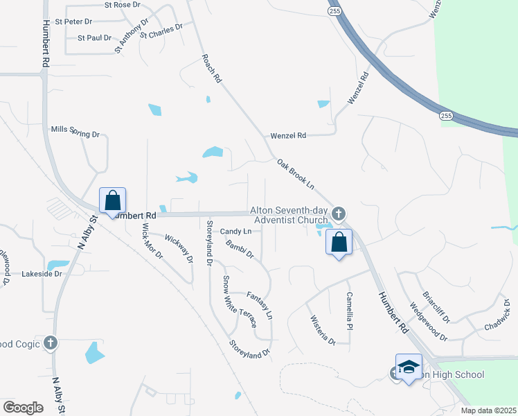 map of restaurants, bars, coffee shops, grocery stores, and more near 5000 Bedford Drive in Alton