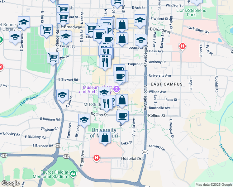 map of restaurants, bars, coffee shops, grocery stores, and more near in Columbia