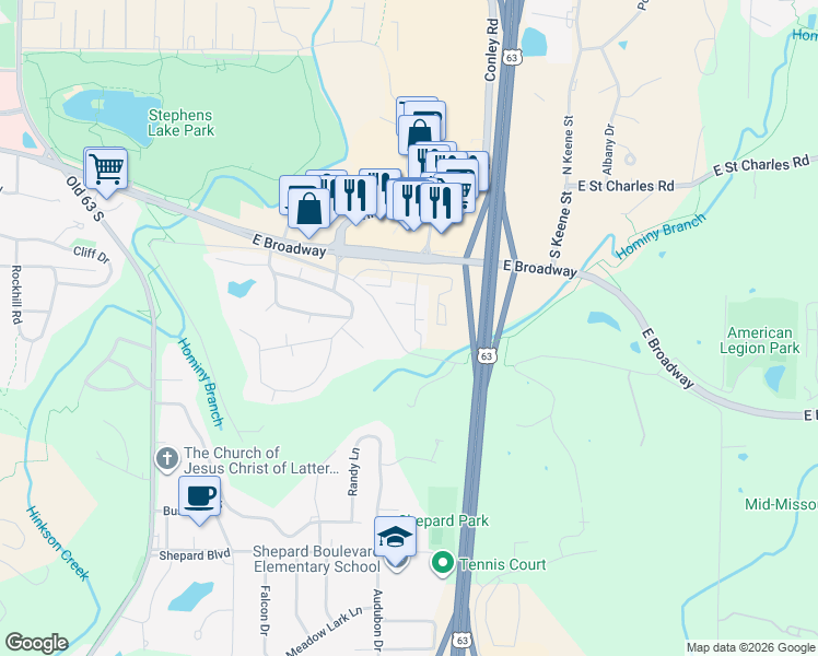 map of restaurants, bars, coffee shops, grocery stores, and more near 509 Columbia Drive in Columbia