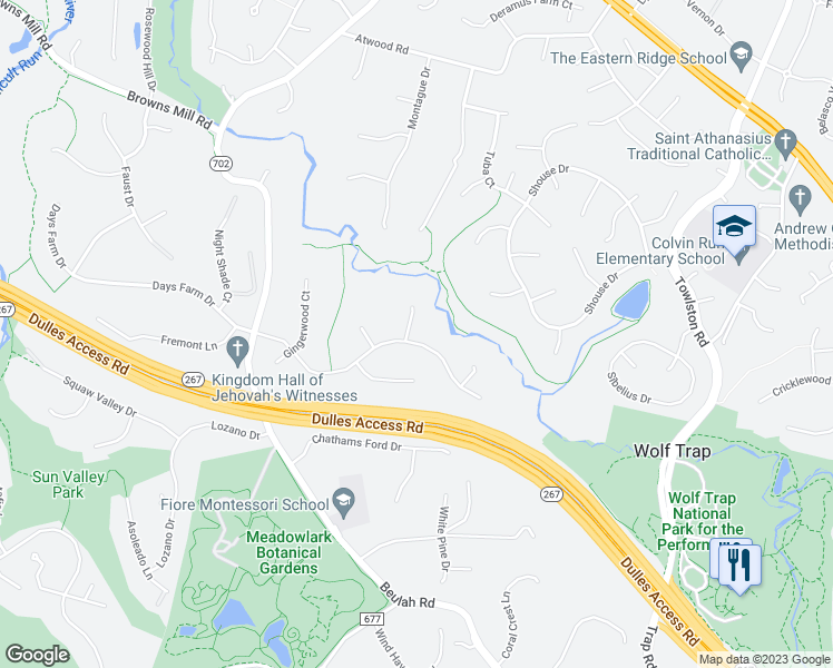 map of restaurants, bars, coffee shops, grocery stores, and more near 9642 Cinnamon Creek Drive in Vienna