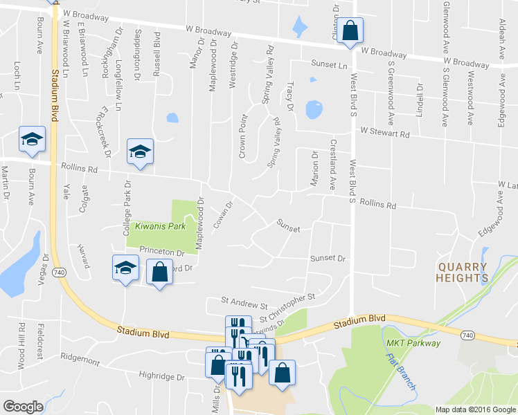 map of restaurants, bars, coffee shops, grocery stores, and more near 1400 Rollins Road in Columbia