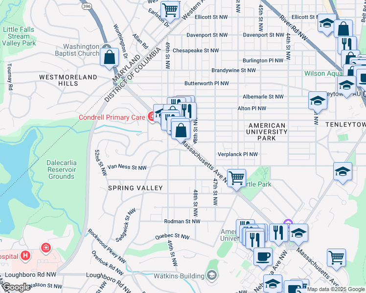map of restaurants, bars, coffee shops, grocery stores, and more near 101 Independence Avenue Southeast in Washington