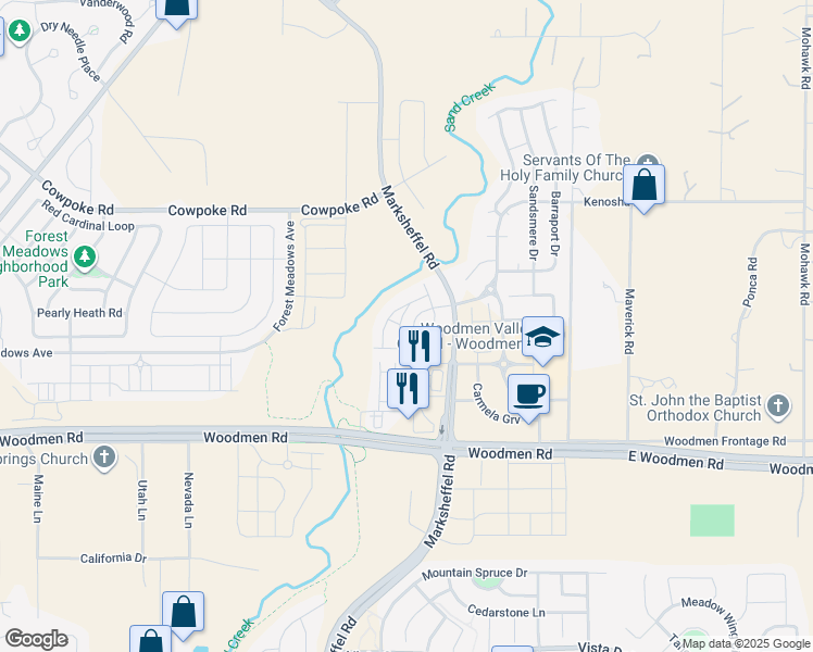map of restaurants, bars, coffee shops, grocery stores, and more near 7749 Frigid Air Pt in Colorado Springs