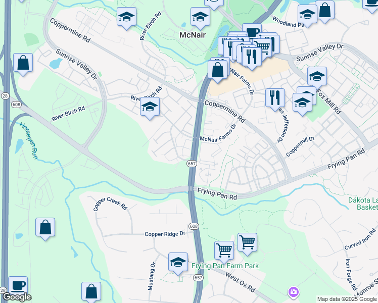 map of restaurants, bars, coffee shops, grocery stores, and more near 13501 Martha Jefferson Place in Herndon