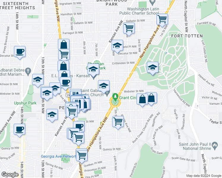 map of restaurants, bars, coffee shops, grocery stores, and more near 4409 Illinois Avenue Northwest in Washington
