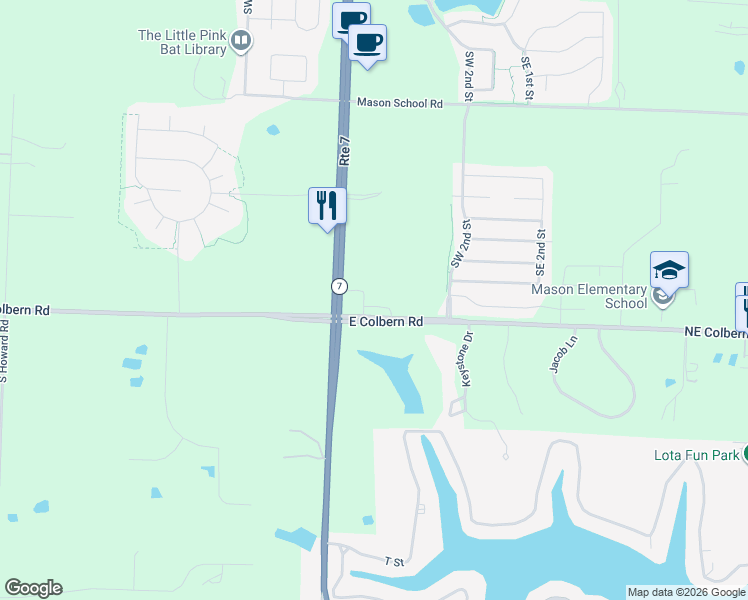 map of restaurants, bars, coffee shops, grocery stores, and more near 26550 Northeast Colbern Road in Lee's Summit
