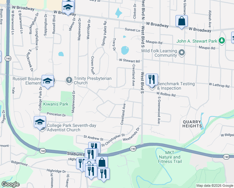 map of restaurants, bars, coffee shops, grocery stores, and more near 808 Valley Court in Columbia