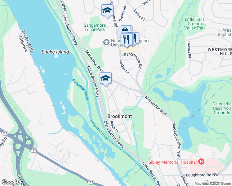 map of restaurants, bars, coffee shops, grocery stores, and more near 4101 Maryland Avenue in Bethesda